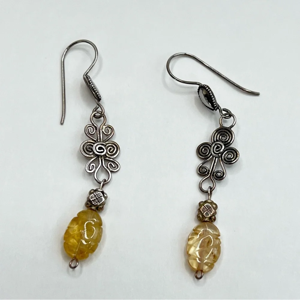 Long Dangle Pretty Stone Leaf Earrings